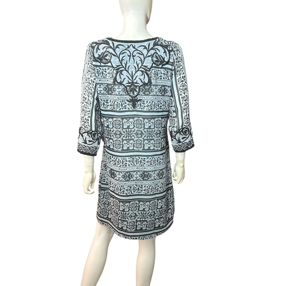 Gretchen Scott Blue Embroidered Patchwork Swing D… - image 3